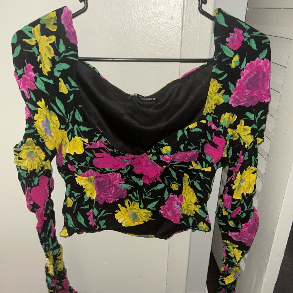 Zara Floral Crop Top - Black, Pink, Yellow